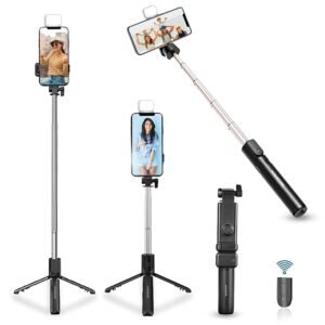 Read more about the article 3-in-1 Selfie Stick with Tripod & LED Light – Perfect for Makeup, Vlogging & Photos