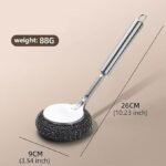 Stainless Steel Scrubber with Long Wool Handle for Easy Dish & Cookware Cleaning