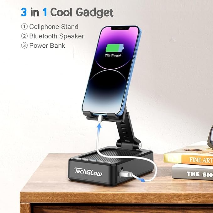 Read more about the article 3-in-1 Foldable Cellphone Stand with Bluetooth Speaker & Power Bank